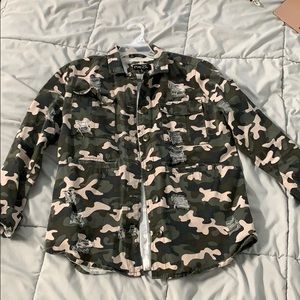 Camo button down top